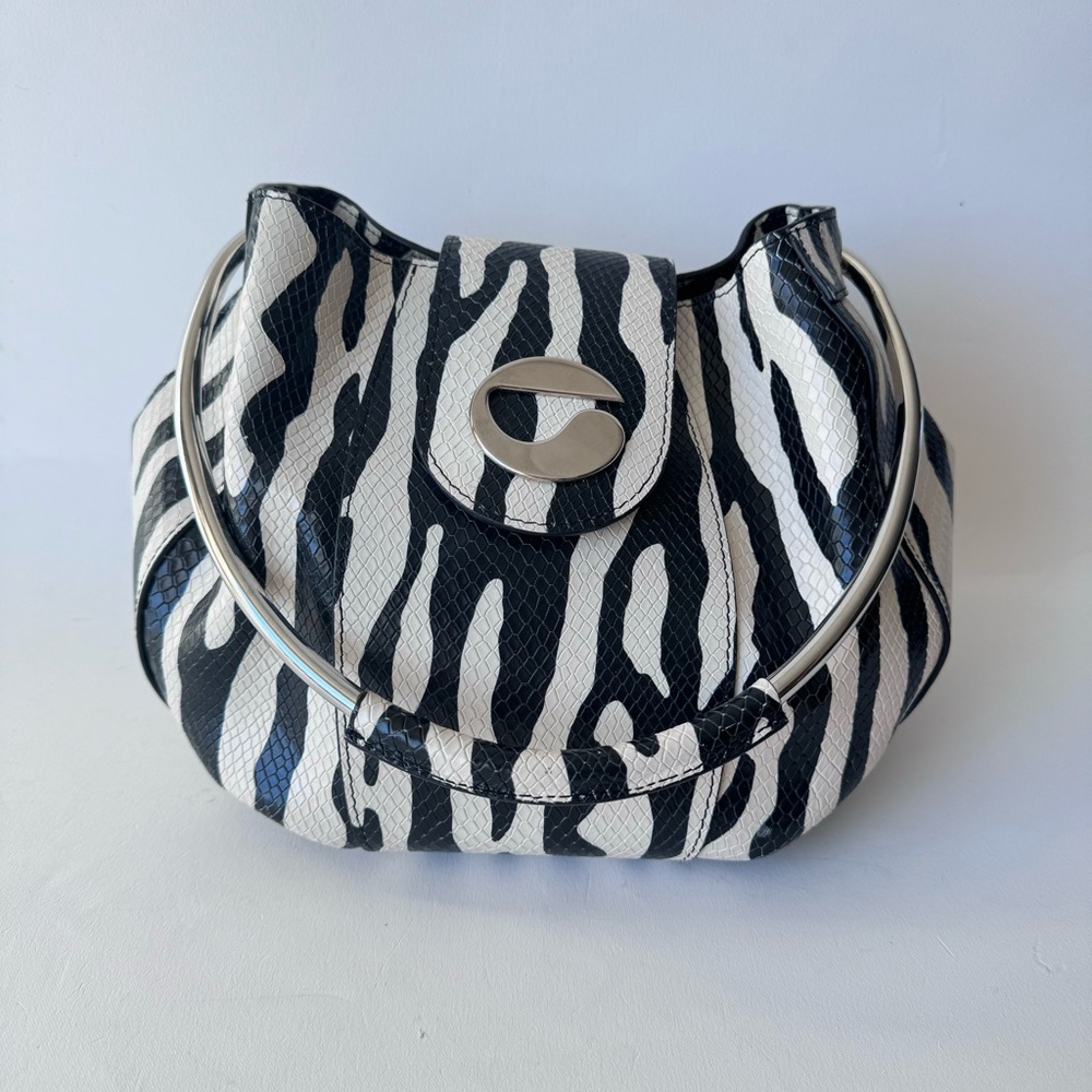Coperni Leather Large Zebra Print Snakeskin Embossed Ring Pouch Bag Top Handle